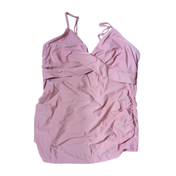 FLAW AS IS Womens Swim Set  L Pink Tankini Black Skirt 2 Piece  Spaghetti Strap - Picture 14 of 17